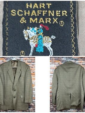 Vintage Hart Schaffner Marx x Nordstrom Tan Glen Plaid Tan Brown Suit Jacket 44L